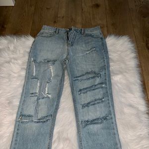 distressed jeans- high rise